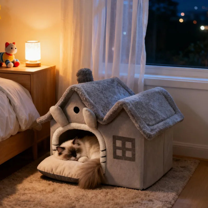 Foldable 3kg puppy house and small dog kennel bed by MC THE BLACK DIAMOND, featuring a cozy cat condo house design.