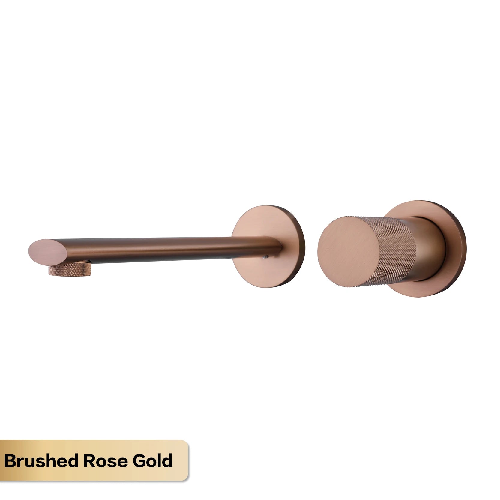 Rose gold brass wall-embedded bathroom bath sink faucet by MC THE BLACK DIAMOND, mounted on a modern bathroom wall.