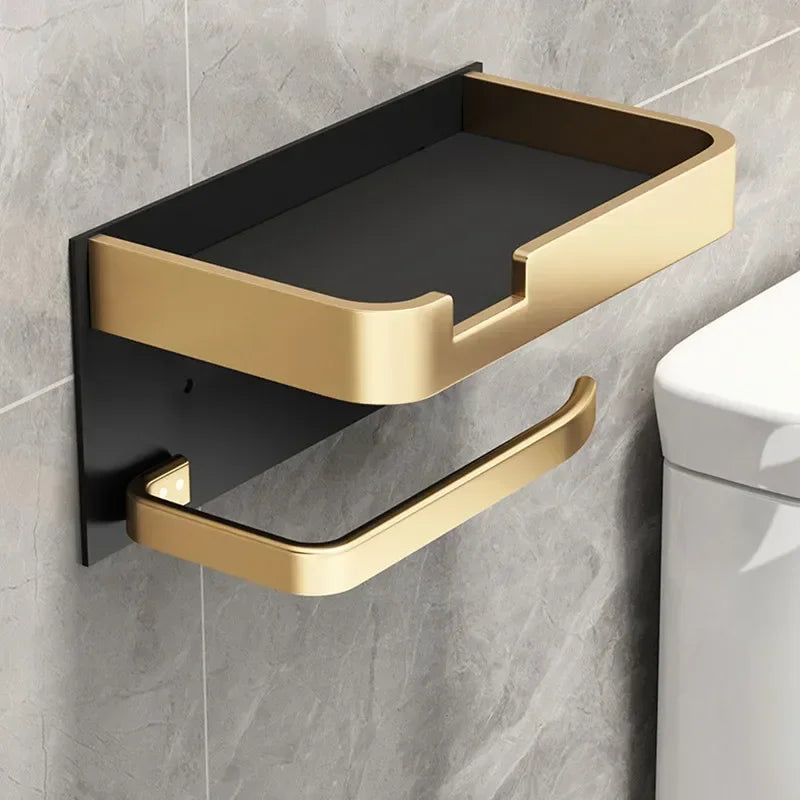 Black Gold Toilet Paper Holder Bathroom Wall Mount Multifunction WC Phone Towel Roll Shelf Accessories - https://mohammadcollection.com