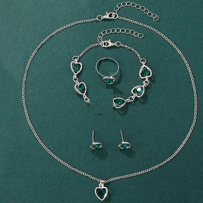 Women Fashion Watches Heart Rhinestone Ring Necklace Earring Jewelry Set Luxury Dress Quartz WristWatch Simple Elegant Watch Gif - https://mohammadcollection.com