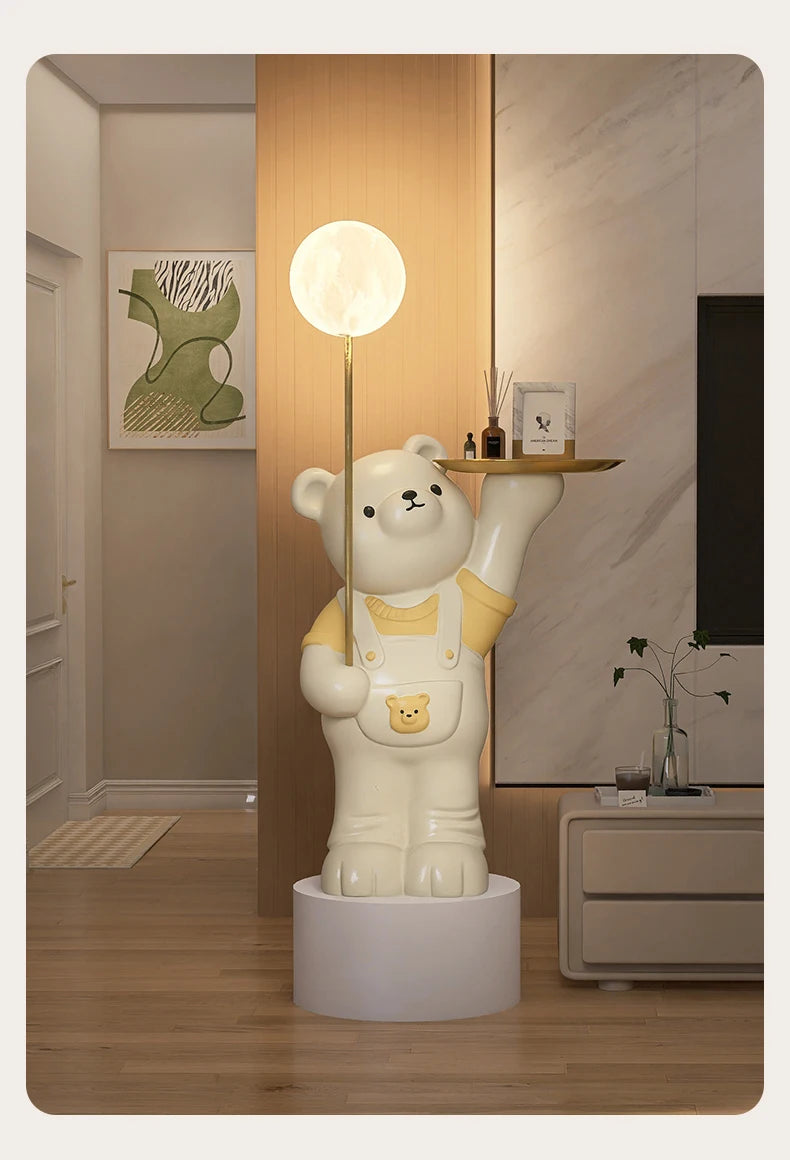 Modern cream cartoon bear figurine by MC THE BLACK DIAMOND, decorative living room ornament for sofa or bedside storage.