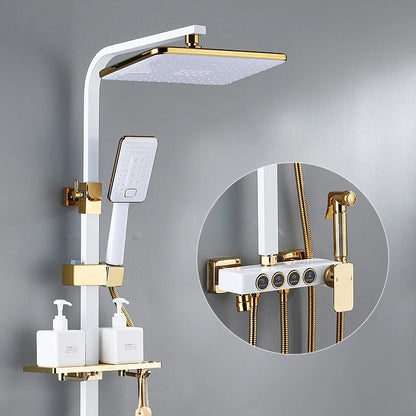 Luxury Hot Cold Digital Bathroom Shower System Thermostatic Brass Faucet Gold Digital Piano Control Rainfall Shower Head Set