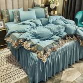 European-style summer ice rayon bed skirt from MC THE BLACK DIAMOND, featuring a soft, airy design for elegant bedding decor.