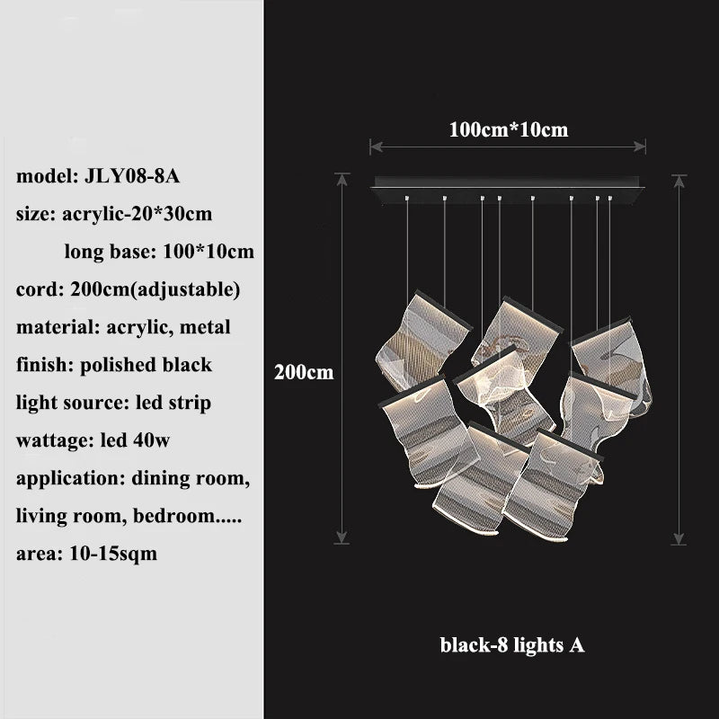 Modern LED chandelier by MC THE BLACK DIAMOND, stylish lighting fixture for living and dining rooms with sleek design and bright illumination.