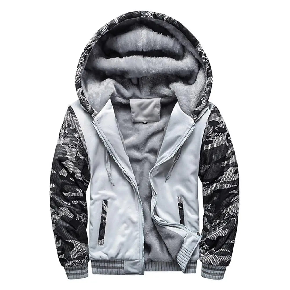 Men's camouflage winter jacket with fleece lining, long sleeves, hood, and casual streetwear style by 𝕄𝕔 𝕋𝕙𝕖 𝔹𝕝𝕒𝕔𝕜 𝔻𝕚