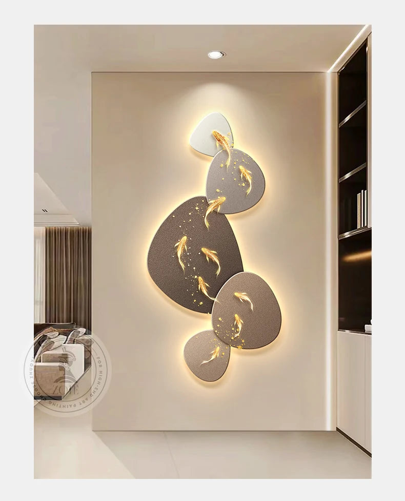 Home Art Decor Nine Fish Map Lamp painting Light Luxury Corridor Aisle Wall Decoration Luminous Murals High-end Hanging Painting - 𝕄𝕮 𝕋𝕙𝕖 𝔹𝕝𝕒𝕔𝕜 𝔻𝕚𝕒𝕞𝕠𝕟𝕕