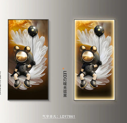 Modern art astronaut wall decor with LED lamp, luminous painting for living room or corridor, by MC THE BLACK DIAMOND