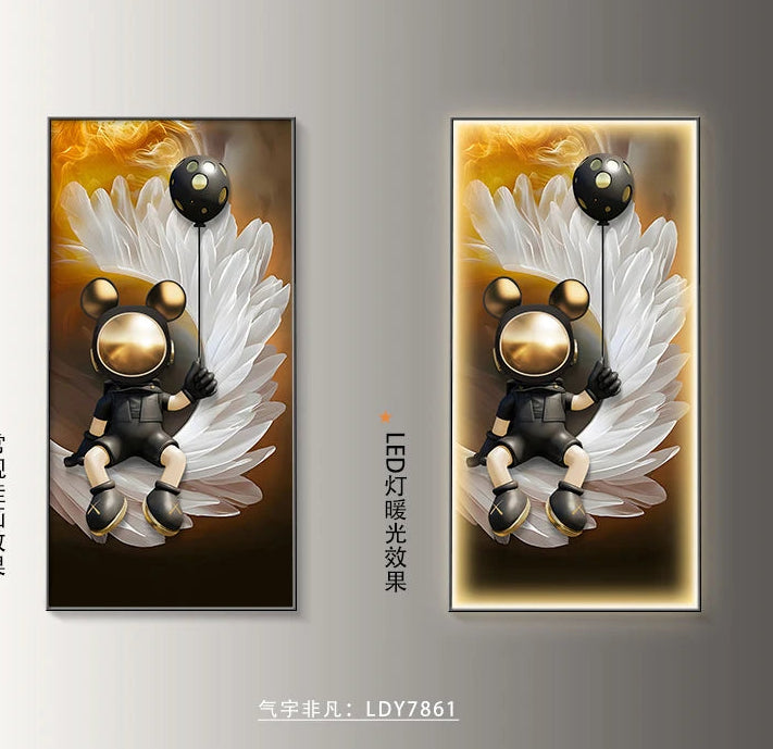 Modern art astronaut wall decor with LED lamp, luminous painting for living room or corridor, by MC THE BLACK DIAMOND