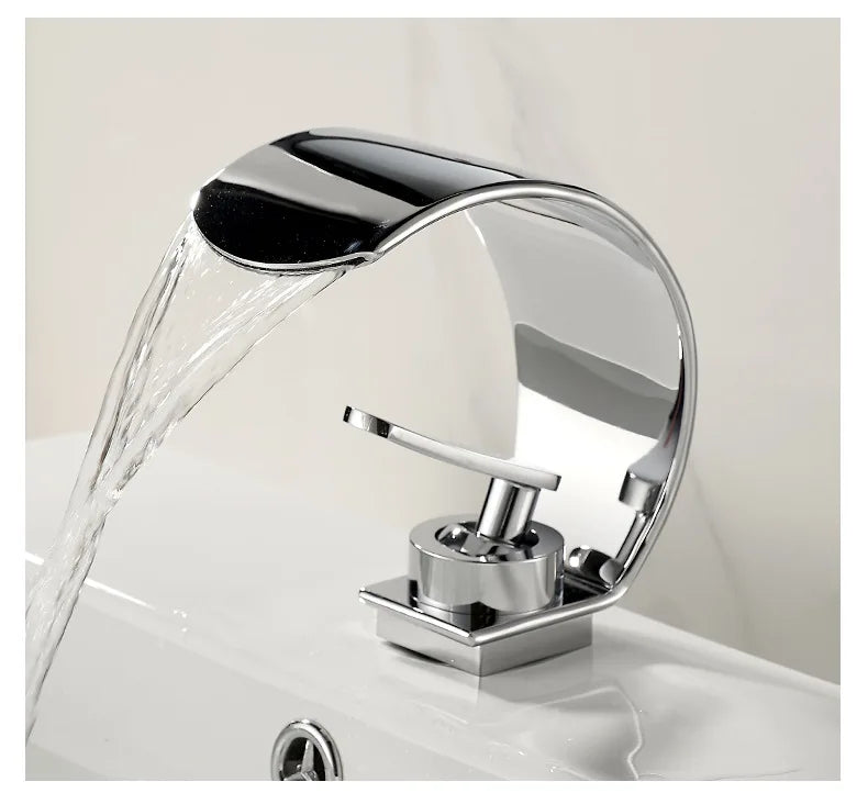 MC THE BLACK DIAMOND waterfall bathroom sink faucet with hot and cold water mixer, black and white finish, for bath and washbasin.