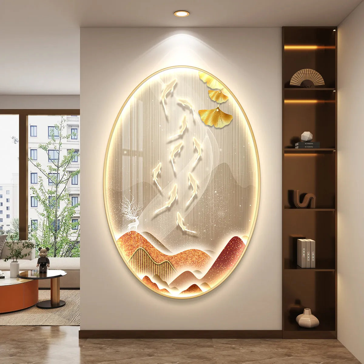 Light Luxury Wall Art Nine Fish Picture Entrance Wall Decor Aesthetic High End Living Room Corridor Luminous LED Light Painting - 𝕄𝕮 𝕋𝕙𝕖 𝔹𝕝𝕒𝕔𝕜 𝔻𝕚𝕒𝕞𝕠𝕟𝕕