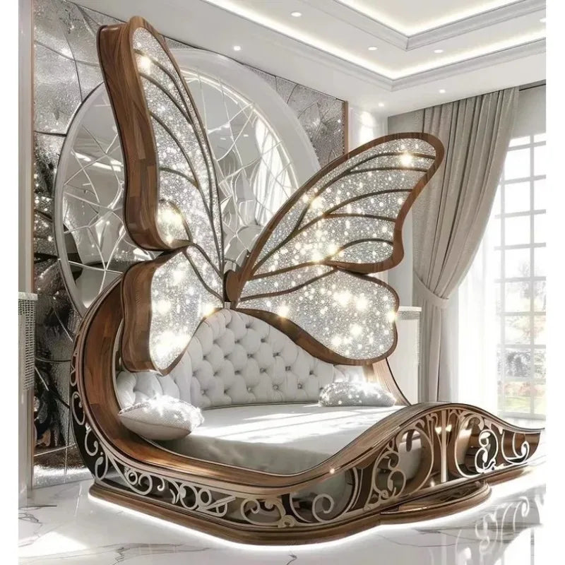 Princess  Butterfly Bed Villa Solid wood 2m bed 15 high French luxury bed bedroom custom - https://mohammadcollection.com