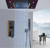 Matte black brass LED remote control for bathtub and shower faucets by MC THE BLACK DIAMOND, featuring modern design.