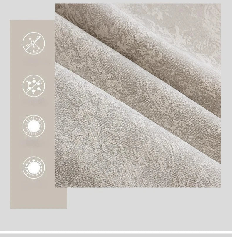 Beige jacquard chenille curtains by MC THE BLACK DIAMOND, decorative window screens suitable for living rooms, bedrooms, and balconies.