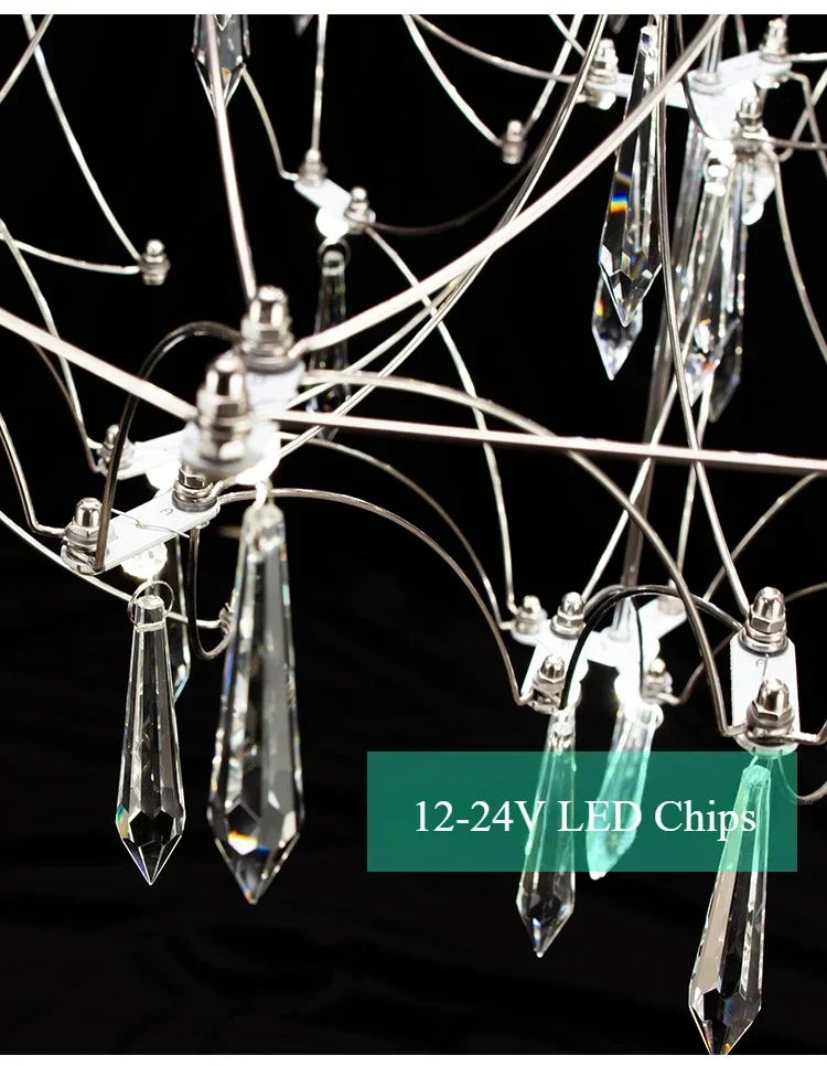 Modern chrome-plated luxury crystal chandelier by MC THE BLACK DIAMOND, featuring elegant hanging crystals for living room lighting.