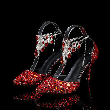 Bling Luxury Handmade Full Rhinestones Women Pumps Fashion Diamonds Crystal Pendant Banquet High heels Party Prom Wedding Shoes - https://mohammadcollection.com