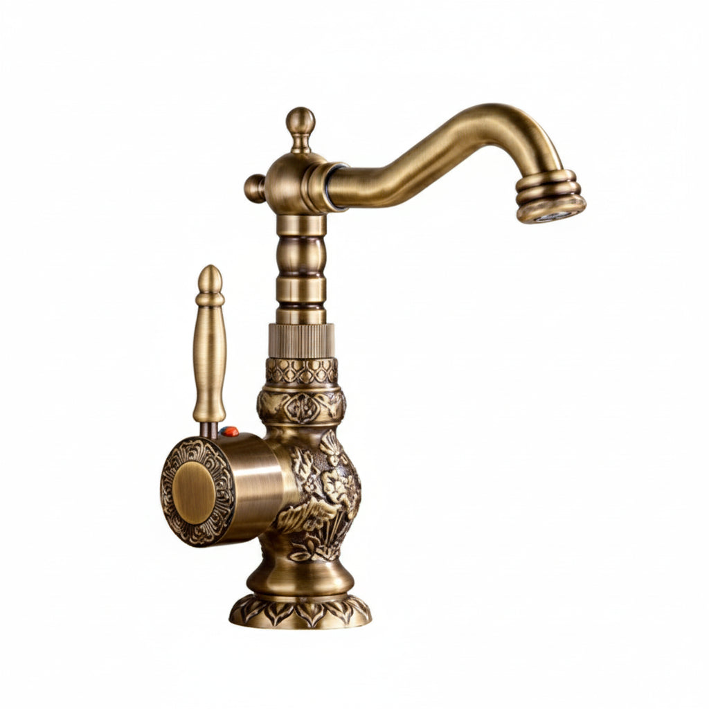 Luxury Antique Bronze Copper Carving Deck Mounted Kitchen Faucet Bathroom Basin Faucet Sink Faucet Mixer Hot and Cold Water Tap - https://mohammadcollection.com