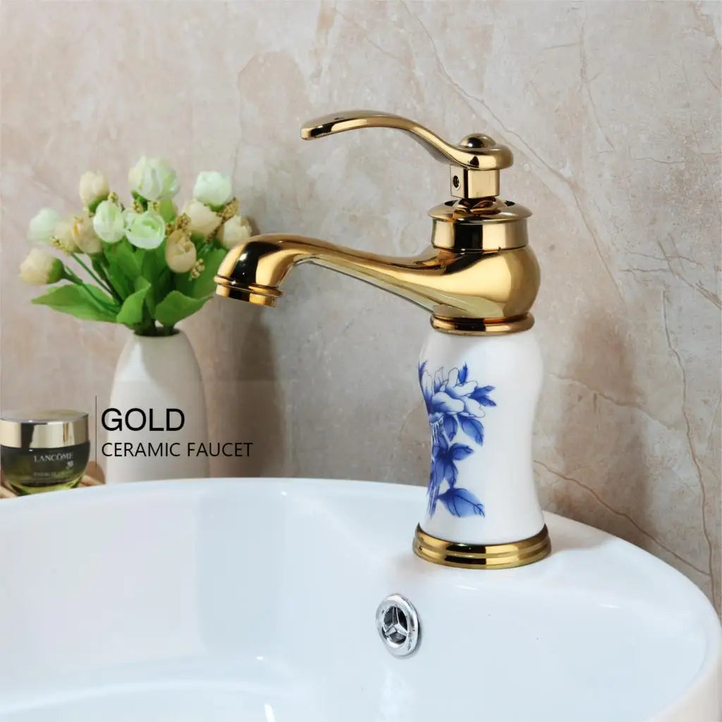 MC  Gold Polished Counter Top Bathroom Faucet
