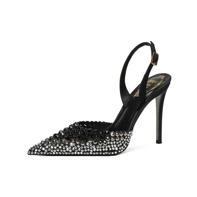 Luxury Rhinestones Gradient Slingbacks Women Pumps Fashion Bling Crystal Banquet Stiletto High Heels Fashion Party Prom Shoes - https://mohammadcollection.com