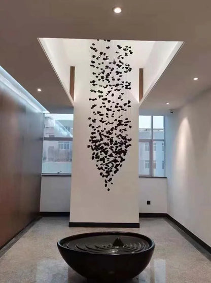 Black Art Luxury Stone Crystal Chandelier For Staircase Hallway Lobby Modern Cristal LED Hanging Lamp Home Indoor Light Fixtures