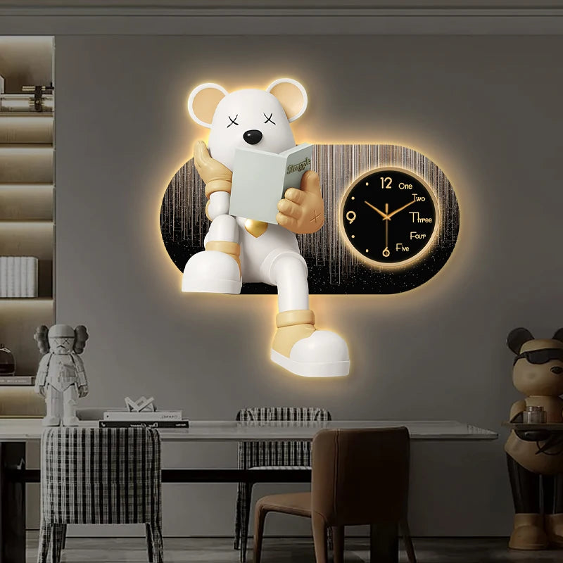 Creative Living Room Decoration Wall Clock Modern Design Cartoon Bear LED Clock Wall Painting Children Room Clock Luminous Mute - 𝕄𝕮 𝕋𝕙𝕖 𝔹𝕝𝕒𝕔𝕜 𝔻𝕚𝕒𝕞𝕠𝕟𝕕