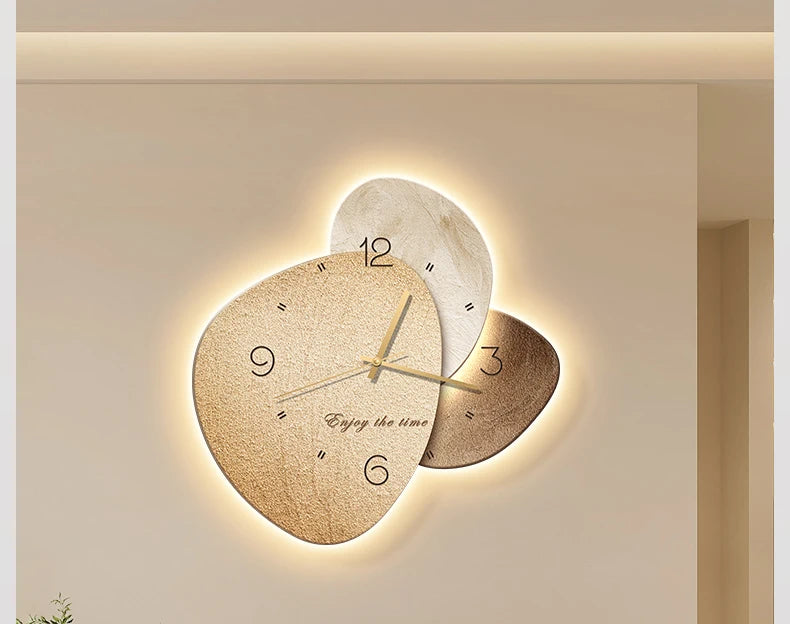 MC THE BLACK DIAMOND wall clock with hanging stone art and digital clock display, modern decorative wall decoration for home or office.