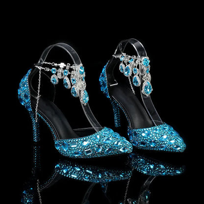 Bling Luxury Handmade Full Rhinestones Women Pumps Fashion Diamonds Crystal Pendant Banquet High heels Party Prom Wedding Shoes - https://mohammadcollection.com