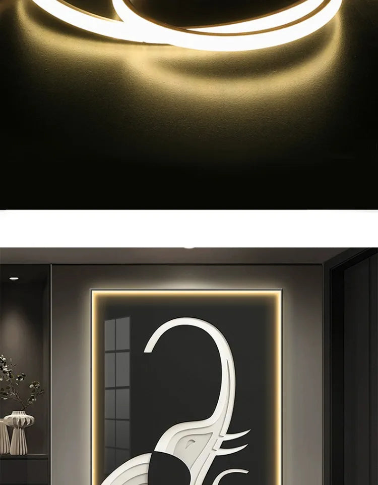Modern black elephant abstract wall art print by MC THE BLACK DIAMOND, luminous LED hanging poster for living room decor