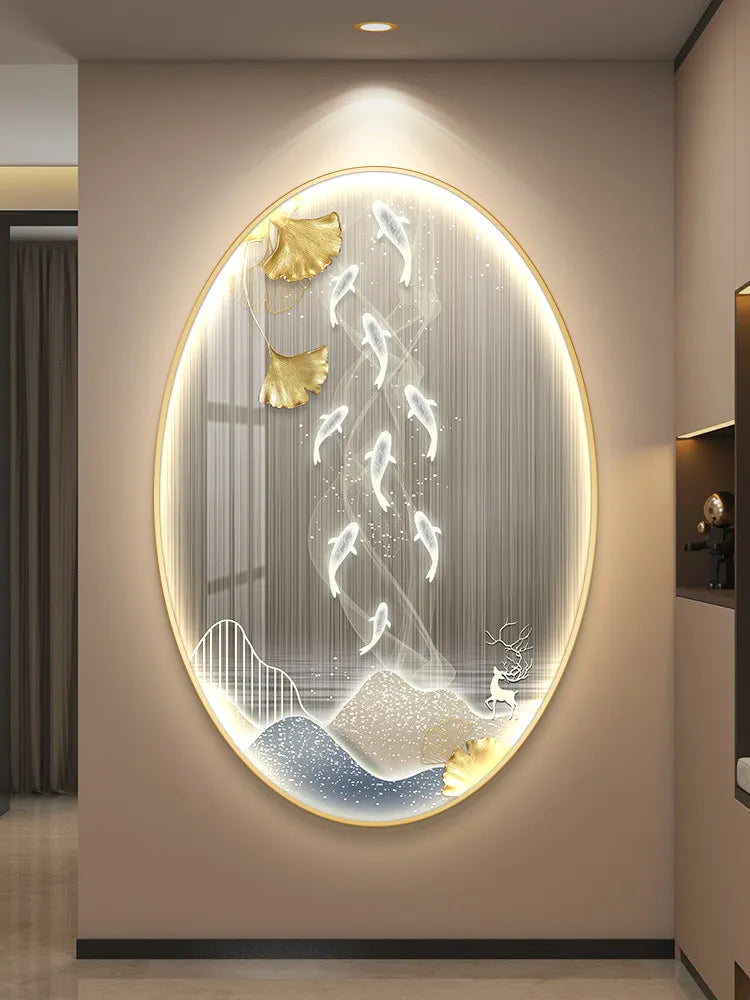 Light Luxury Wall Art Nine Fish Picture Entrance Wall Decor Aesthetic High End Living Room Corridor Luminous LED Light Painting - 𝕄𝕮 𝕋𝕙𝕖 𝔹𝕝𝕒𝕔𝕜 𝔻𝕚𝕒𝕞𝕠𝕟𝕕