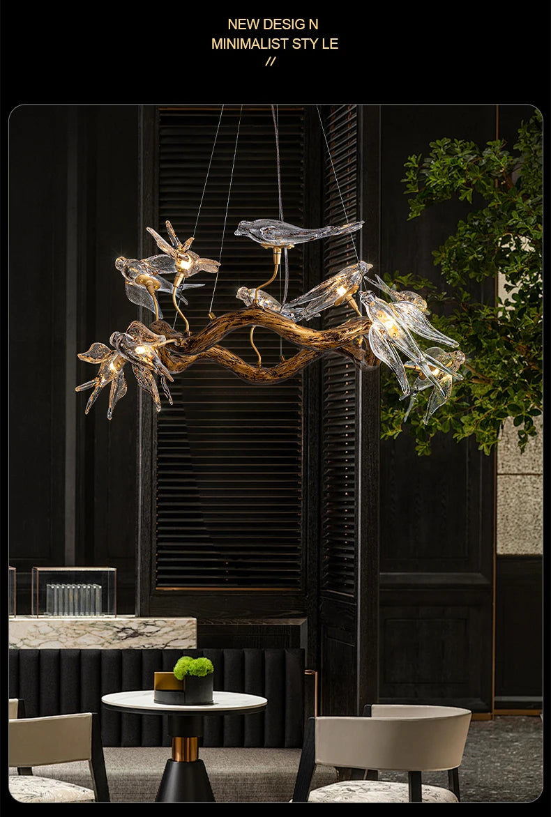 Vintage round bird ceiling chandelier with swallow design by MC THE BLACK DIAMOND, featuring intricate lighting fixture details.