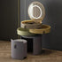 Modern MC THE BLACK DIAMOND makeup vanity with mirror, storage drawers, and matching stool, ideal for stylish dressing rooms.