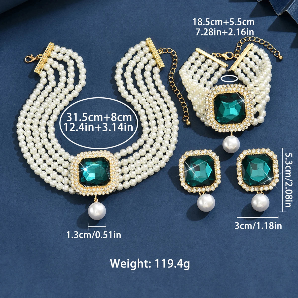 MC THE BLACK DIAMOND women's fashion jewelry set with pearl and rhinestone necklace, earrings, and bracelet for party or festival wear.