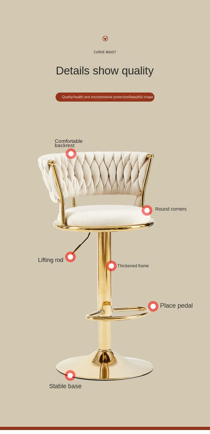 Rotating Lifting Bar Chair, High Foot Stool, Nordic Furniture, Backrest, Velvet Bar Stool, Bar Stools For Kitchen, Counter Stool - 𝕄𝕮 𝕋𝕙𝕖 𝔹𝕝𝕒𝕔𝕜 𝔻𝕚𝕒𝕞𝕠𝕟𝕕