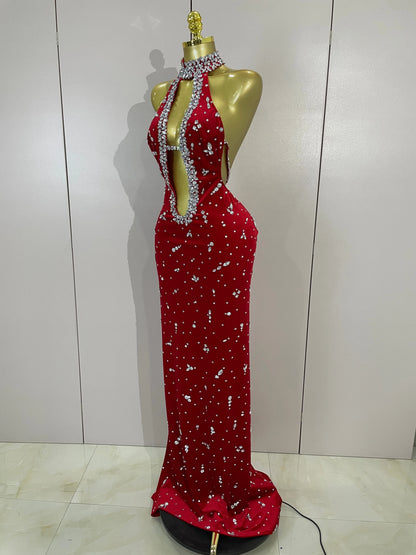 MC Sparkly Diamond Hollow Velvet Mermaid Long Dress