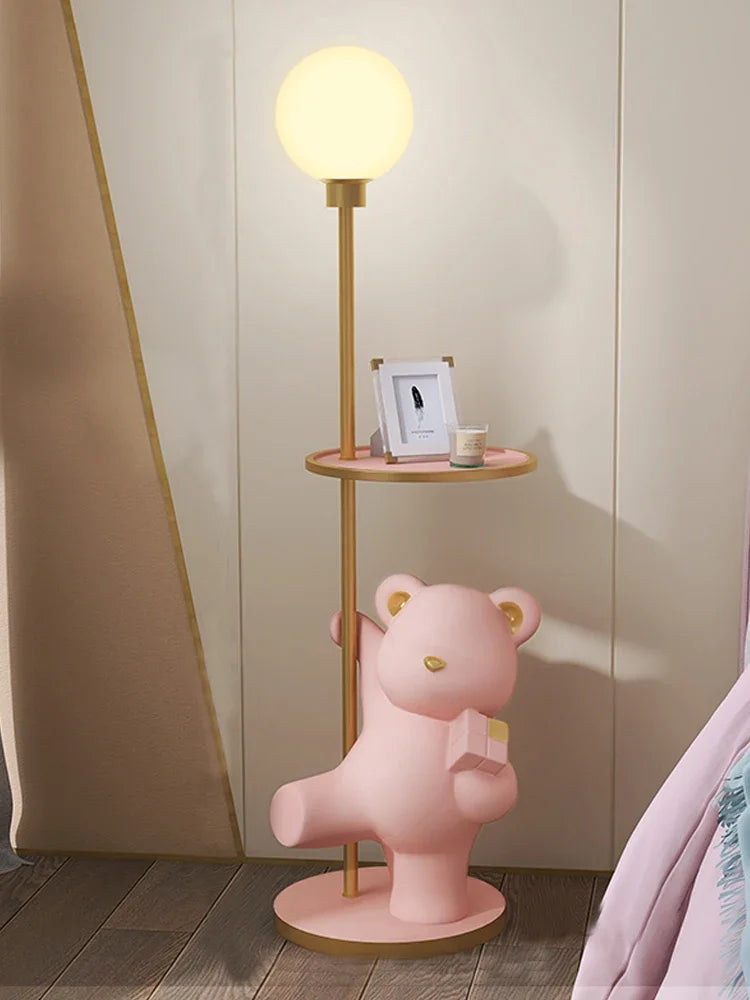 Nordic luxury living room large bear floor lamp storage rack bedroom bedside table lamp integrated vertical table lamp - https://mohammadcollection.com