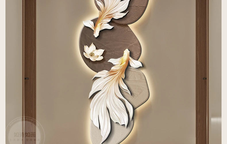 Advanced Koi Wall Decoration Painting poster by MC THE BLACK DIAMOND, featuring LED light accents for modern art entrance corridor decor.
