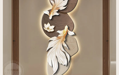 Advanced Koi Wall Decoration Painting poster by MC THE BLACK DIAMOND, featuring LED light accents for modern art entrance corridor decor.