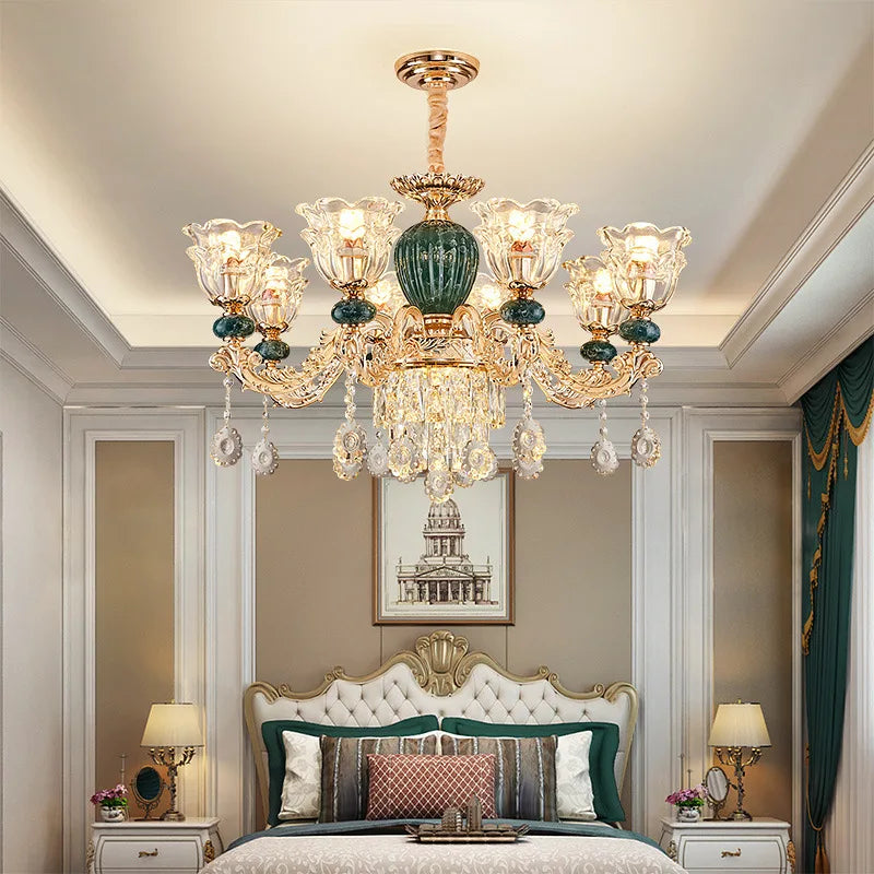 LED Crystal Ceramic Retro Ceiling Chandelier European Style Lamp Living Room Bedroom Villa Duplex Plant Fun Luxury Chandelier - https://mohammadcollection.com
