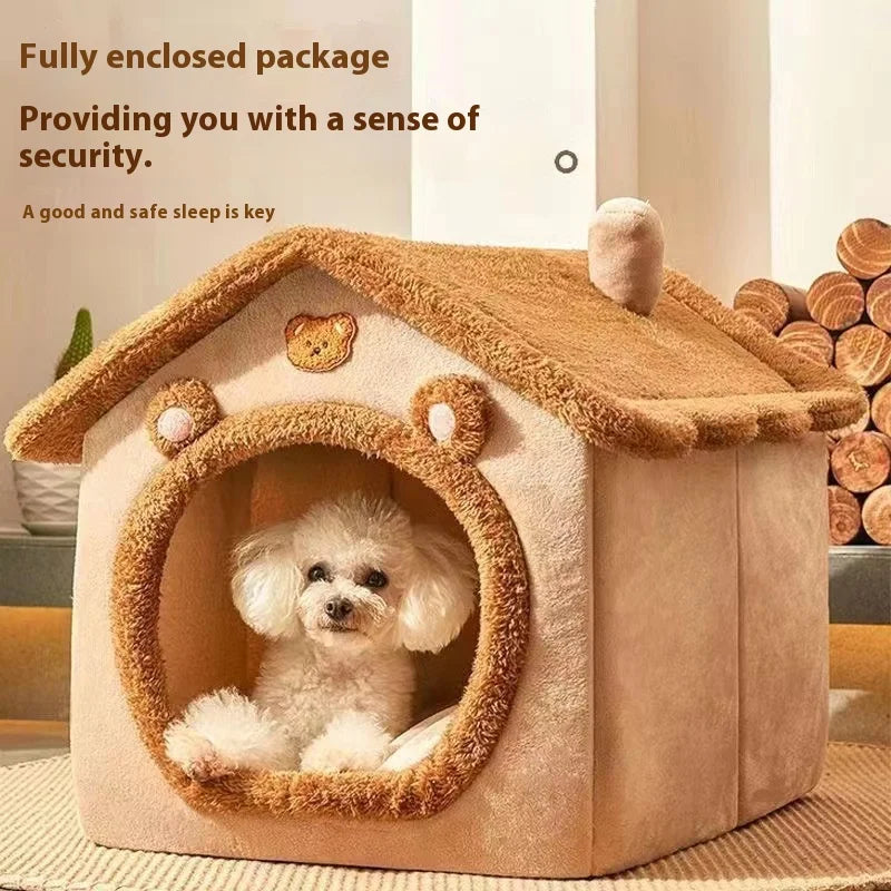 MC THE BLACK DIAMOND all-season dog house style bed with removable washable cover, cozy cave design for small dogs and cats.