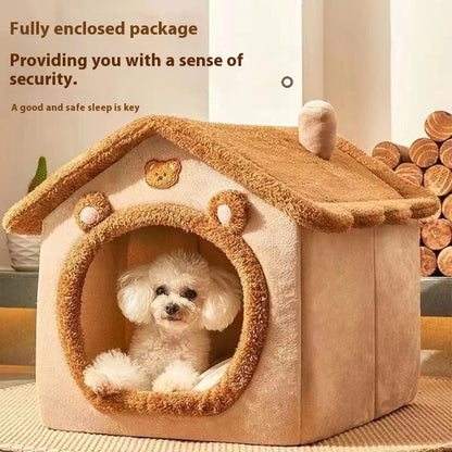 MC THE BLACK DIAMOND all-season dog house style bed with removable washable cover, cozy cave design for small dogs and cats.
