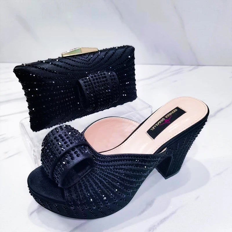 Italian designer MC THE BLACK DIAMOND women's heels and bags, showcasing stylish leather accessories and elegant footwear.