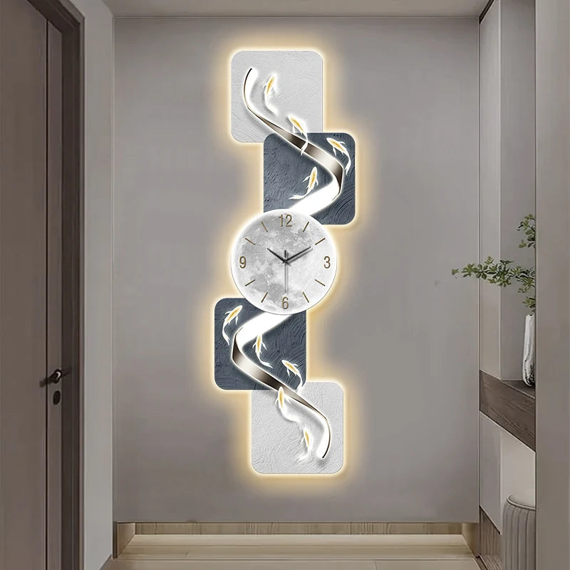 Modern Home Wall Decor Nine Fish Picture Wall Clock Living Room Corridor Mute Clock Painting Advanced Art LED Luminescent Mural - https://mohammadcollection.com