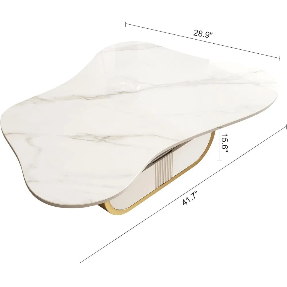 Modern Cloud Coffee Table Luxury Sintered Stone Top Coffee Table with Sculptural Geometric Stainless Steel Base - https://mohammadcollection.com