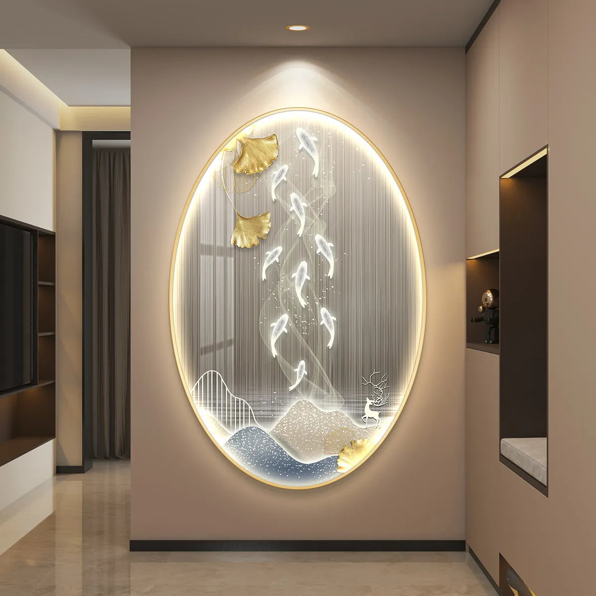 Light Luxury Wall Art Nine Fish Picture Entrance Wall Decor Aesthetic High End Living Room Corridor Luminous LED Light Painting - 𝕄𝕮 𝕋𝕙𝕖 𝔹𝕝𝕒𝕔𝕜 𝔻𝕚𝕒𝕞𝕠𝕟𝕕