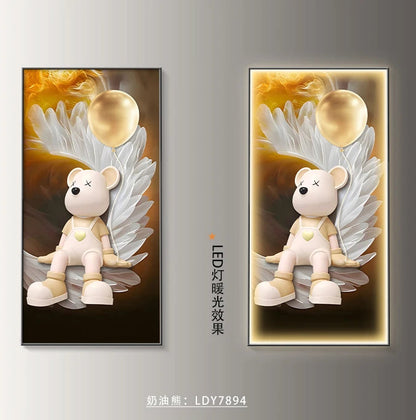 Modern cartoon bear wall decor poster by MC THE BLACK DIAMOND, luminous LED painting for living room or corridor decoration.