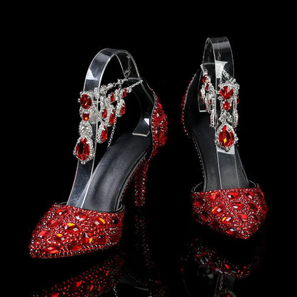 Bling Luxury Handmade Full Rhinestones Women Pumps Fashion Diamonds Crystal Pendant Banquet High heels Party Prom Wedding Shoes - https://mohammadcollection.com