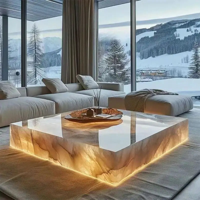Square Ice Crack Onyx Luminous Coffee Table Tea Table for Bar Pub Restaurant 48&