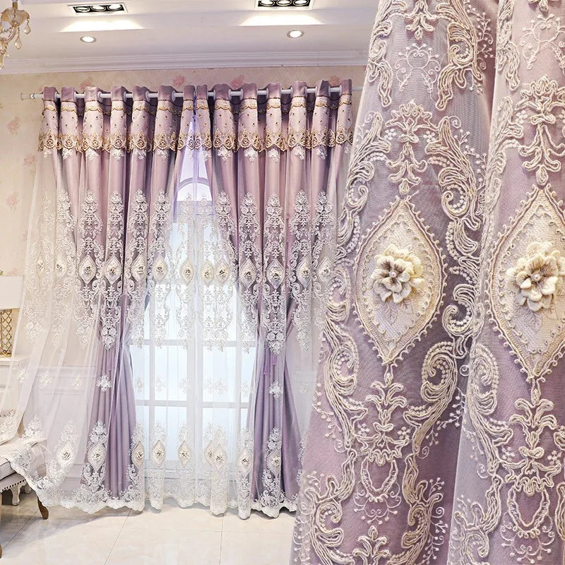 1PC Curtains,Luxury vintage-style embroidered curtains with 3D relief patterns, dual-layer design for privacy and light control - https://mohammadcollection.com