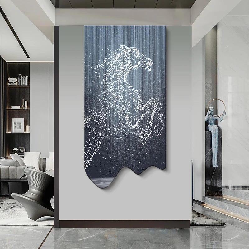 Modern art horse wall decor painting poster by MC THE BLACK DIAMOND featuring luminous LED lighting for living room and corridor display.