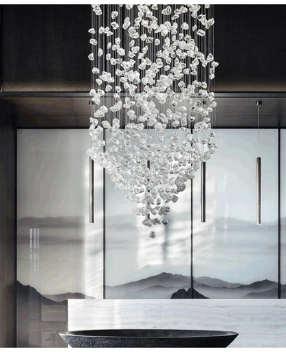 Black Art Luxury Stone Crystal Chandelier For Staircase Hallway Lobby Modern Cristal LED Hanging Lamp Home Indoor Light Fixtures