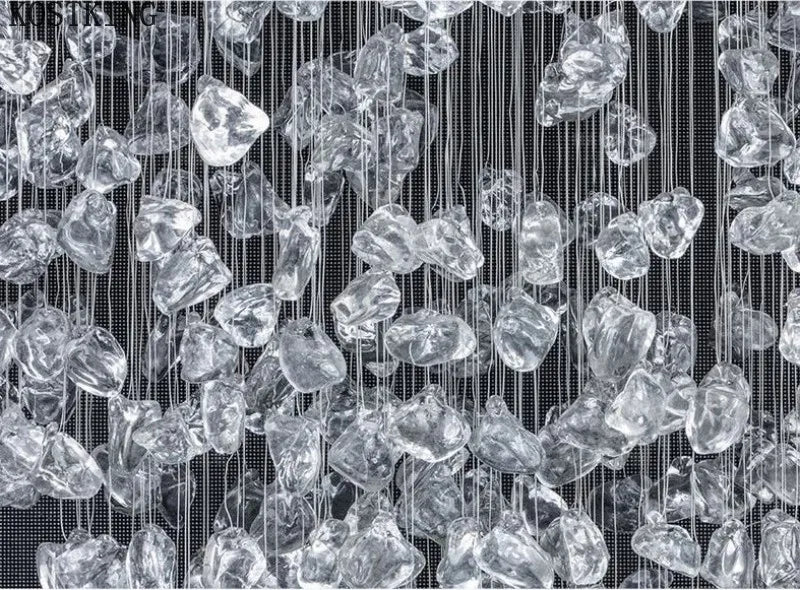 Black Art Luxury Stone Crystal Chandelier For Staircase Hallway Lobby Modern Cristal LED Hanging Lamp Home Indoor Light Fixtures
